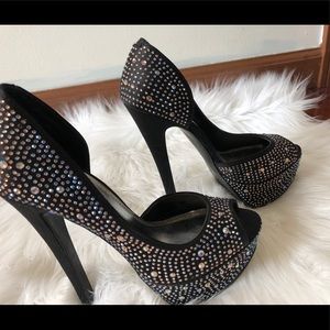 Baker’s Black/Rhinestone Platform Heels - Sz